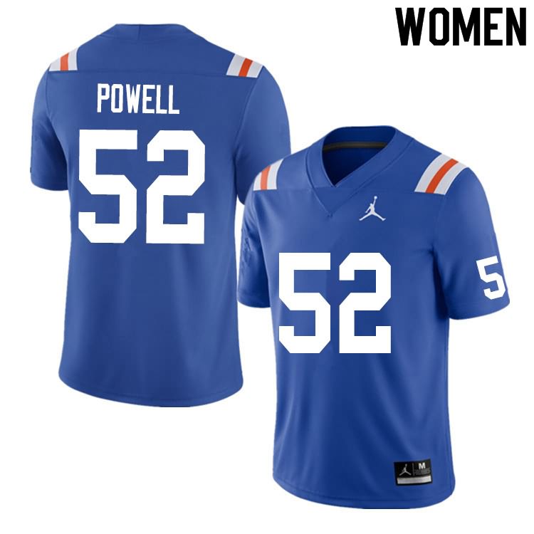 NCAA Florida Gators Antwuan Powell Women's #52 Nike Blue Throwback Stitched Authentic College Football Jersey UMO5764DC